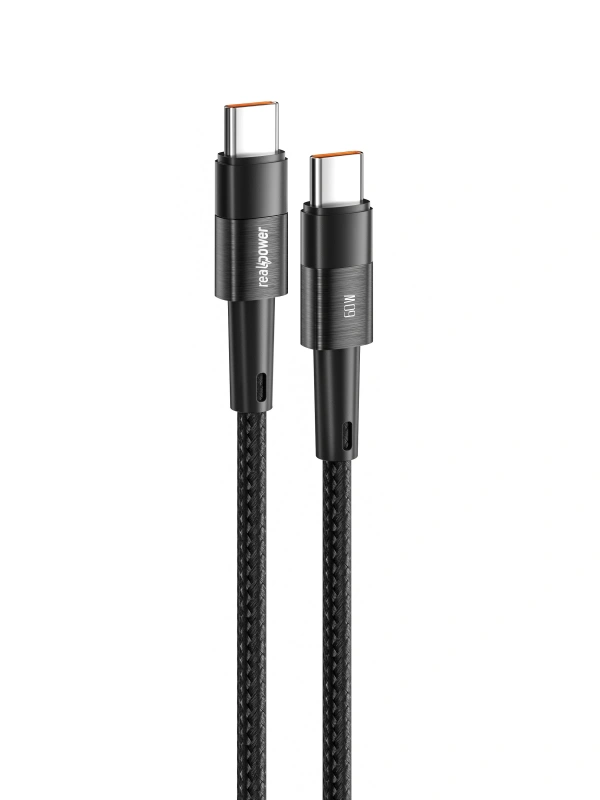 Realpower 60W USB-C - USB-C örgülü Şarj Kablosu siyah (1 m) CA-60WCCBK2
