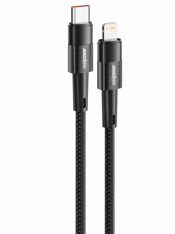 Realpower 20W USB-C - Lightning örgülü şarj Kablosu siyah (1 m) CA-20WCLBK2