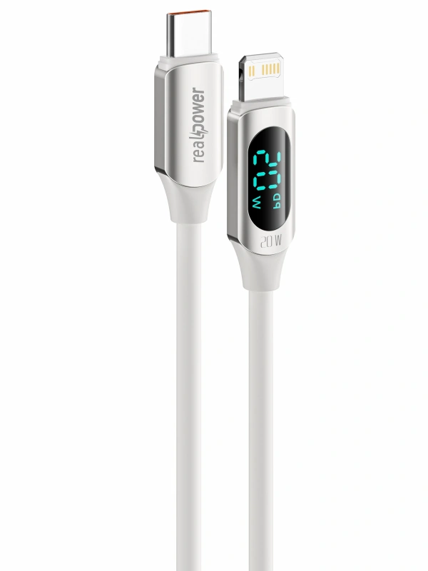 Realpower 20W  USB-C - Lightning dijital göstergeli örgülü şarj Kablosu (1 m)  CA-20WCLWH