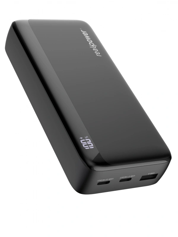 Realpower 20000mAh Siyah Powerbank 20W Led Display PB20KBK