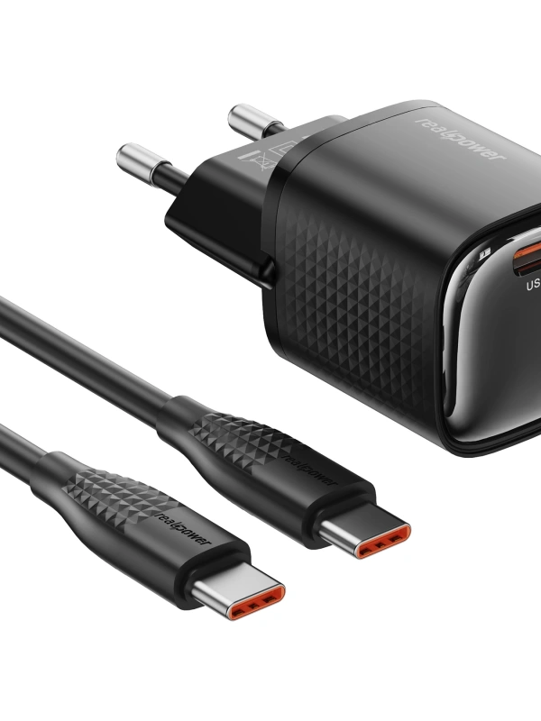 Realpower 30W GaN USB-C PD Hızlı Şarj Adaptörü Şarj Aleti ve USB-C to Lightning Hızlı Şarj Kablo Seti Siyah TCS30WBK