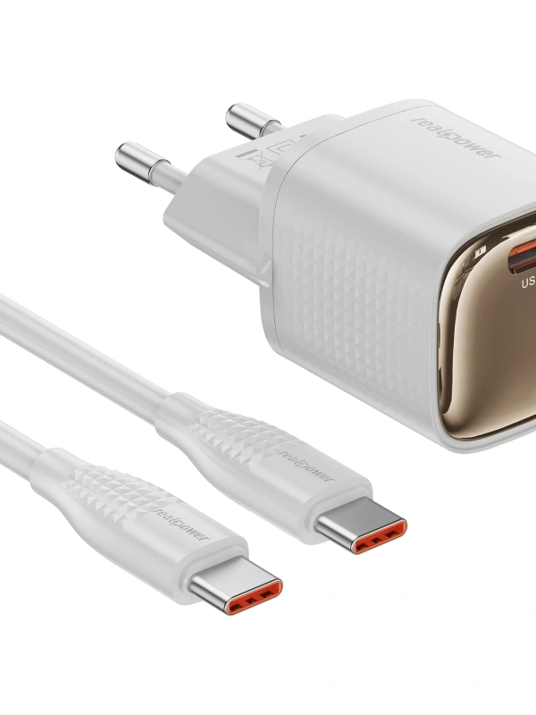 Realpower 30W GaN USB-C PD Hızlı Şarj Adaptörü Şarj Aleti ve USB-C to Lightning Hızlı Şarj Kablo Seti Beyaz TCS30WWH
