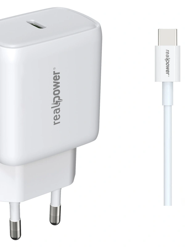Realpower PPS 25W USB-C PD Hızlı Şarj Adaptörü Şarj Aleti ve USB-C to Lightning Hızlı Şarj Kablo Seti Beyaz TCS25WWH2
