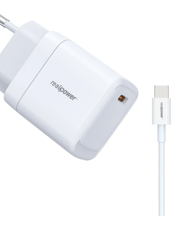 Realpower 35W GaN USB-C PD Hızlı Şarj Adaptörü Şarj Aleti ve USB-C to USB-C Hızlı Şarj Kablo Seti Beyaz TCS35WWH