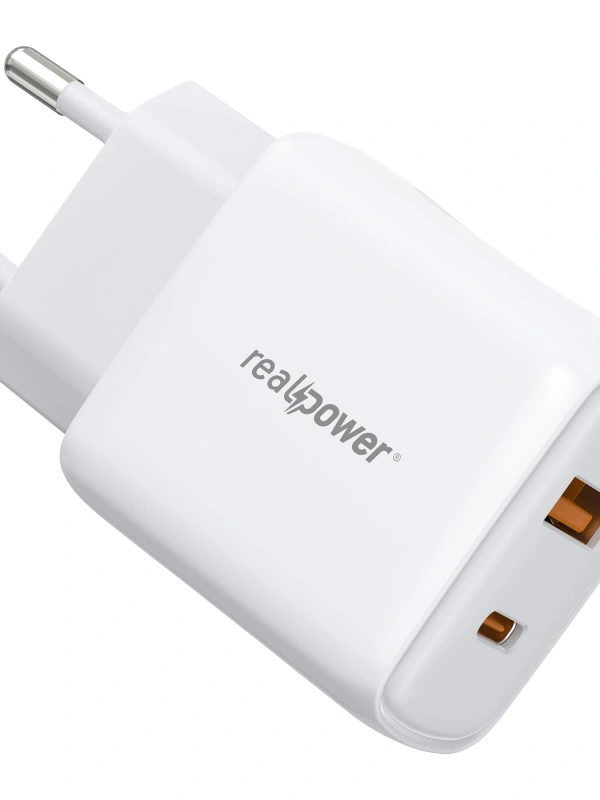 Realpower 25W PPS PD USB-C ve USB-A Çift Çıkışlı Hızlı Şarj Adaptörü Şarj Aleti Beyaz TC25WWH2
