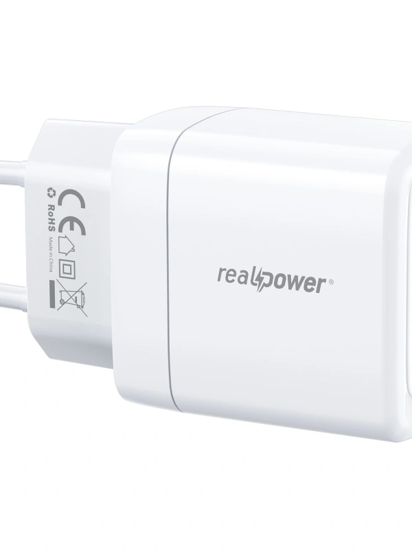 Realpower 35W GaN USB-C ve USB-A Çift Çıkışlı PD Hızlı Şarj Adaptörü Şarj Aleti Beyaz TC35WWH2