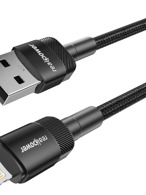 Realpower 2.4A USB-A to Lightning Örgülü Hızlı Şarj ve Data Kablosu 1 Metre Siyah CA-24AULBK