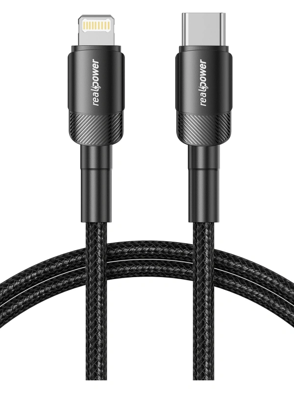 Realpower 20W USB-C to Lightning Örgülü Hızlı Şarj ve Data Kablosu 1 Metre Siyah CA-20WCLBK