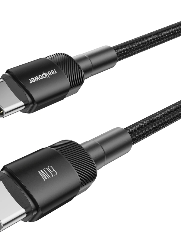 Realpower 60W USB-C to USB-C Örgülü Hızlı Şarj ve Data Kablosu 1 Metre Siyah CA-60WCCBK