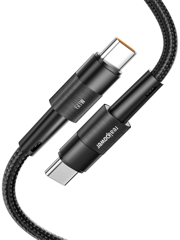 Realpower 60W USB-C to USB-C Örgülü Hızlı Şarj ve Data Kablosu 1 Metre Siyah CA-60WCCBK2