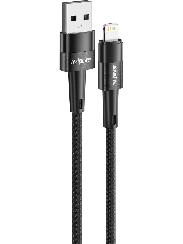 Realpower 2.4A USB-A to Lightning Örgülü Hızlı Şarj ve Data Kablosu 1 Metre Siyah CA-24AULBK2