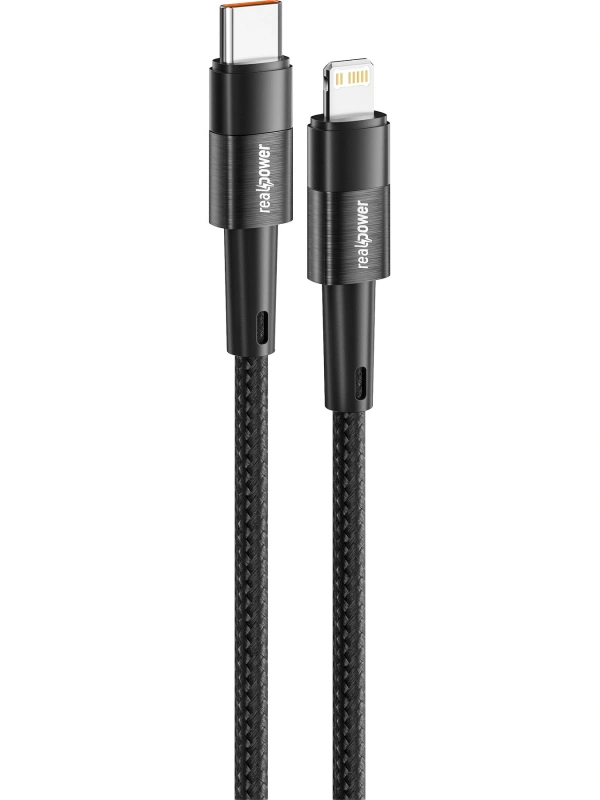 Realpower 20W USB-C to Lightning Örgülü Hızlı Şarj ve Data Kablosu 1 Metre Siyah CA-20WCLBK2