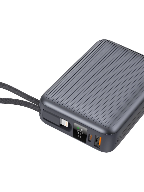 Realpower 20000mAh 22.5W Hızlı Şarj Powerbank Gri Dahili Kablolu Taşınabilir Şarj Cihazı LED Göstergeli PB20KGR
