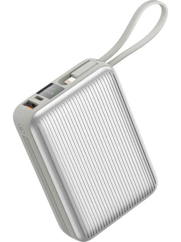 Realpower 20000mAh 22.5W Hızlı Şarj Powerbank Silver Dahili Kablolu Taşınabilir Şarj Cihazı LED Göstergeli PB20KSL