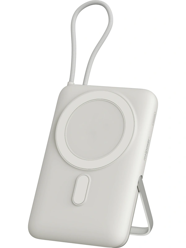 Realpower 10000mAh 22.5W Hızlı Şarj Manyetik MagSafe Powerbank Silver Dahili Kablolu Taşınabilir Şarj Cihazı LED Göstergeli PB10KSL3