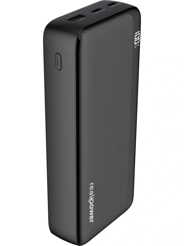 Realpower 20000mAh 20W Hızlı Şarj Powerbank Siyah Taşınabilir Şarj Cihazı LED Göstergeli PB20KBK