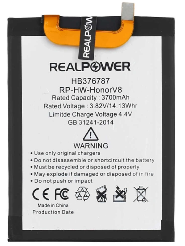 RealPower Huawei Uyumlu Honor V8 Batarya 3700mAh Li-Polymer Uzun Ömürlü Pil