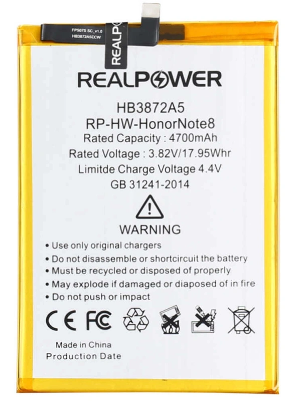 RealPower Huawei Uyumlu Honor Note 8 Batarya 4700mAh Li-Polymer Uzun Ömürlü Pil