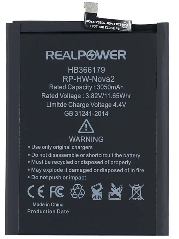 RealPower Huawei Uyumlu Nova 2 Batarya 3050mAh Li-Polymer Uzun Ömürlü Pil