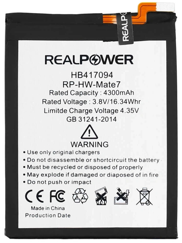 RealPower Huawei Uyumlu Mate 7 Batarya 4300mAh Li-Polymer Uzun Ömürlü Pil