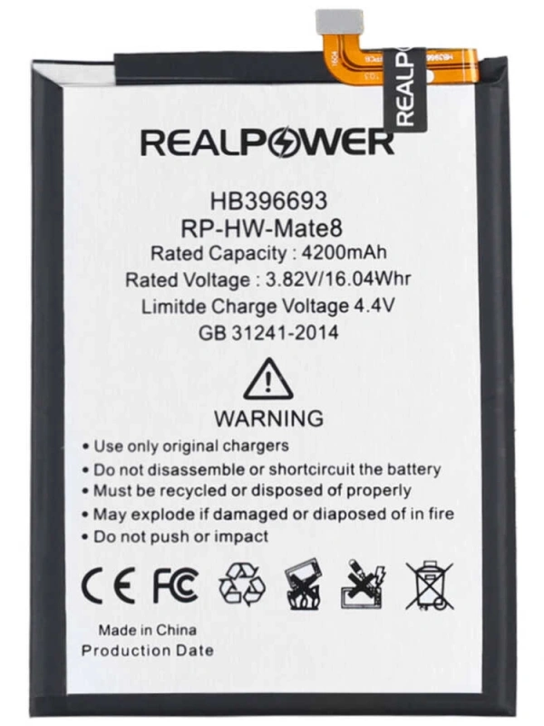 RealPower Huawei Uyumlu Mate 8 Batarya 4200mAh Li-Polymer Uzun Ömürlü Pil