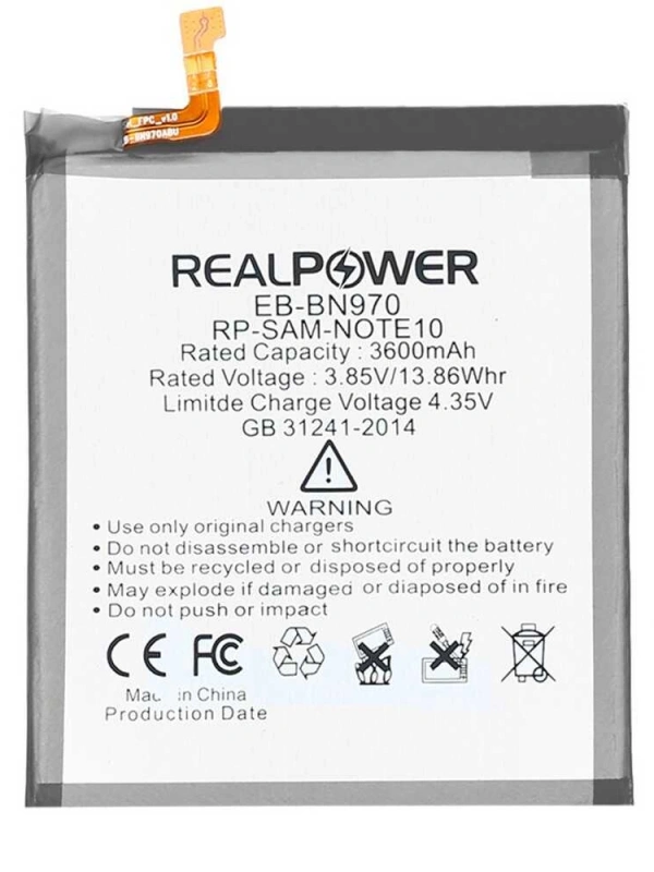 RealPower Samsung Uyumlu Galaxy Note 10 N970 Batarya 3600mAh Li-Polymer Uzun Ömürlü Pil