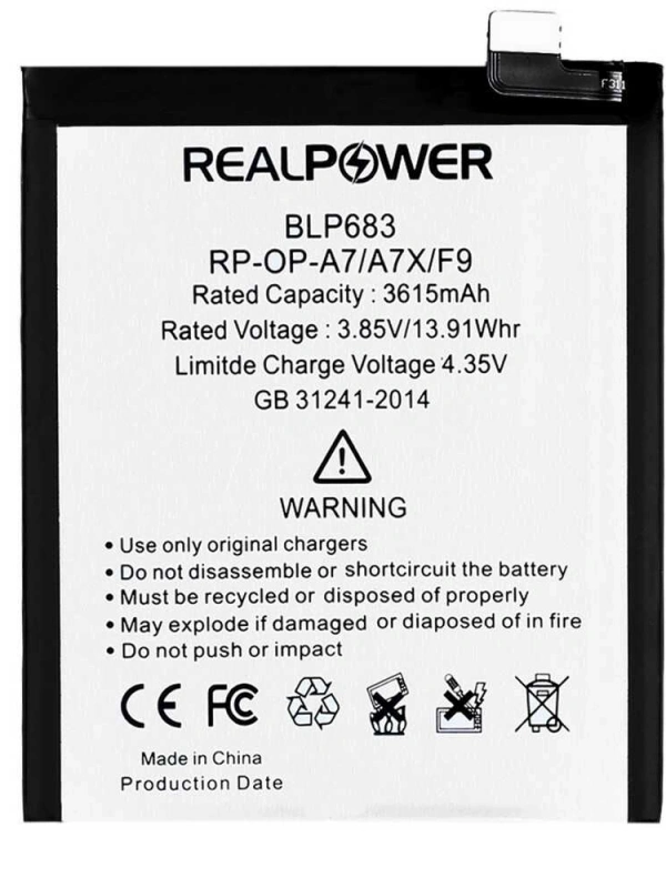 RealPower Oppo Uyumlu F9 Batarya 3615mAh Li-Polymer Uzun Ömürlü Pil