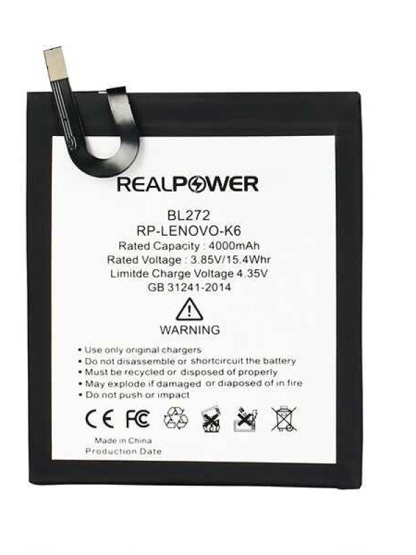 RealPower Lenovo Uyumlu K6 Power Batarya Li-Polymer Uzun Ömürlü Pil