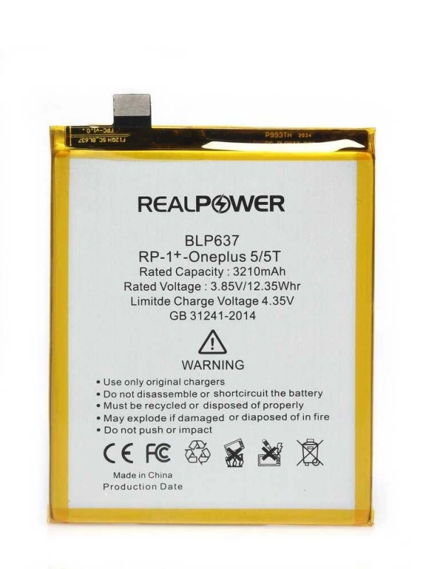 RealPower OnePlus Uyumlu 5 5T Batarya 3210mAh Li-Polymer Uzun Ömürlü Pil