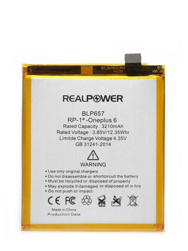 RealPower OnePlus Uyumlu 6 Batarya 3210mAh Li-Polymer Uzun Ömürlü Pil