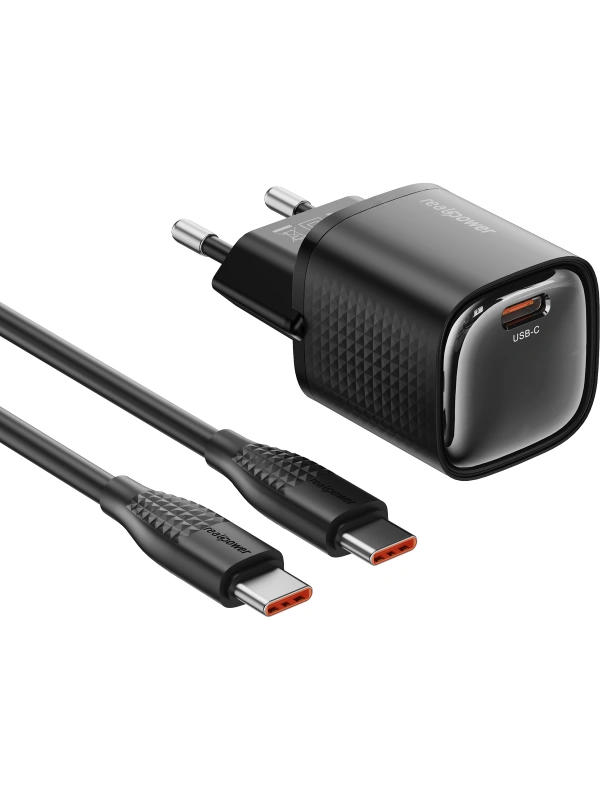 Realpower 30W GaN USB-C PD Hızlı Şarj Adaptörü Şarj Aleti ve USB-C to Lightning Hızlı Şarj Kablo Seti Siyah TCS30WBK
