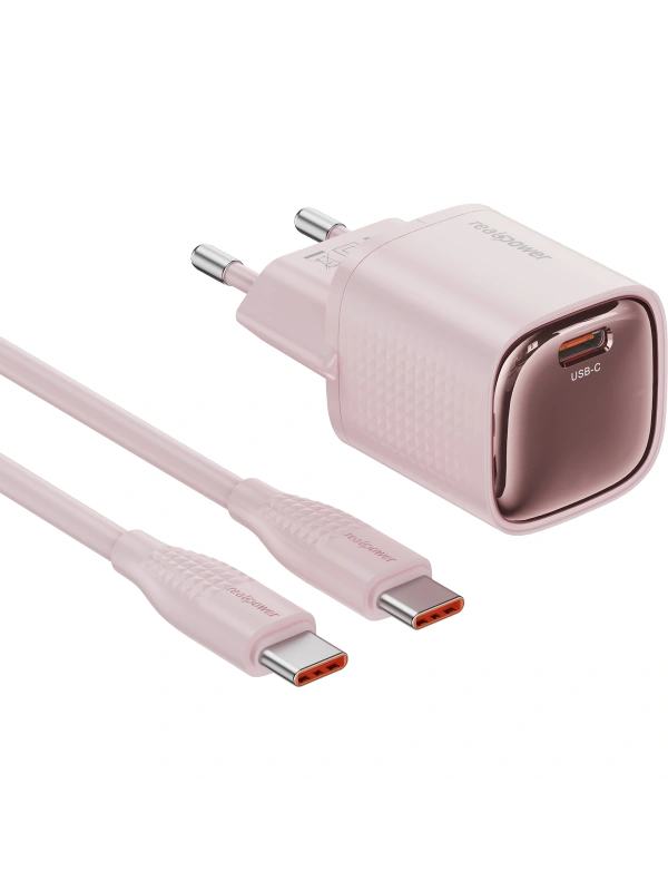 Realpower 30W GaN USB-C PD Hızlı Şarj Adaptörü Şarj Aleti ve USB-C to Lightning Hızlı Şarj Kablo Seti Pembe TCS30WPI