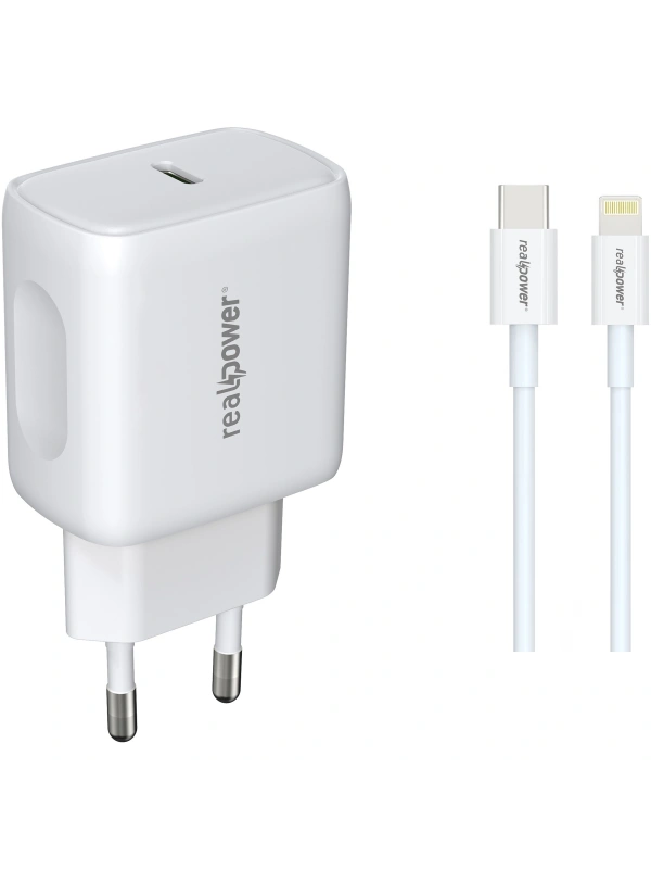 Realpower PPS 25W USB-C PD Hızlı Şarj Adaptörü Şarj Aleti ve USB-C to Lightning Hızlı Şarj Kablo Seti Beyaz TCS25WWH2