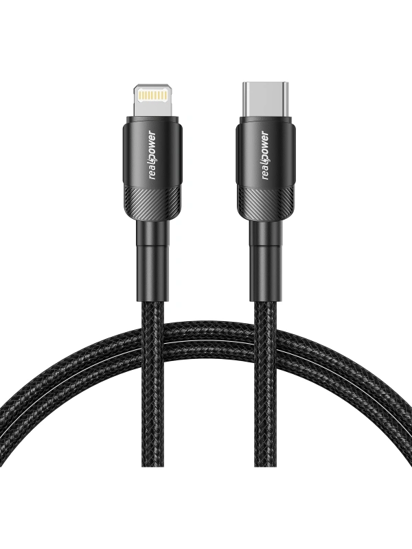 Realpower 20W USB-C to Lightning Örgülü Hızlı Şarj ve Data Kablosu 1 Metre Siyah CA-20WCLBK
