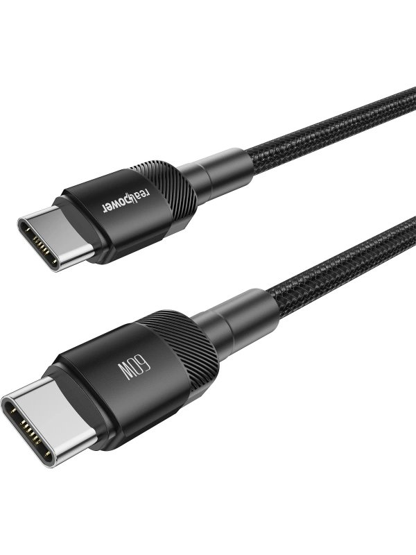 Realpower 60W USB-C to USB-C Örgülü Hızlı Şarj ve Data Kablosu 1 Metre Siyah CA-60WCCBK
