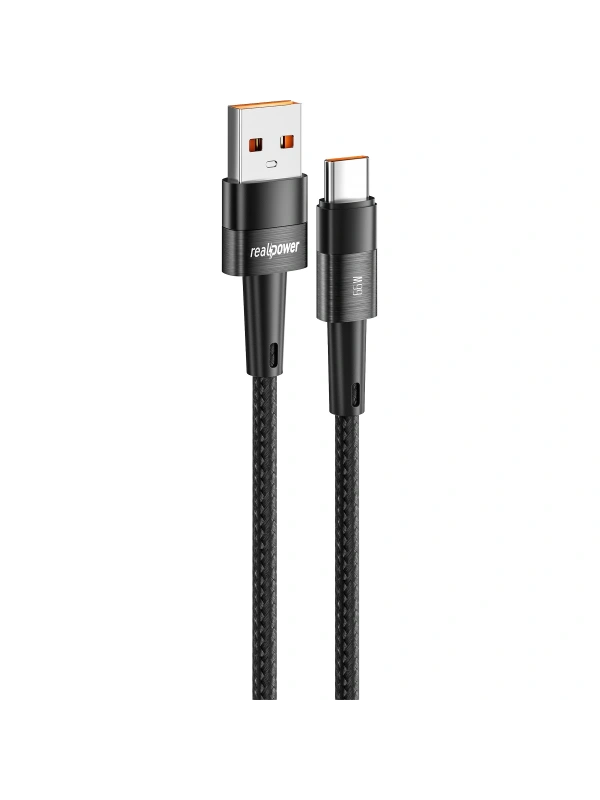 Realpower 66W USB-A to Type-C Örgülü Hızlı Şarj ve Data Kablosu 1 Metre Siyah CA-66WUCBK