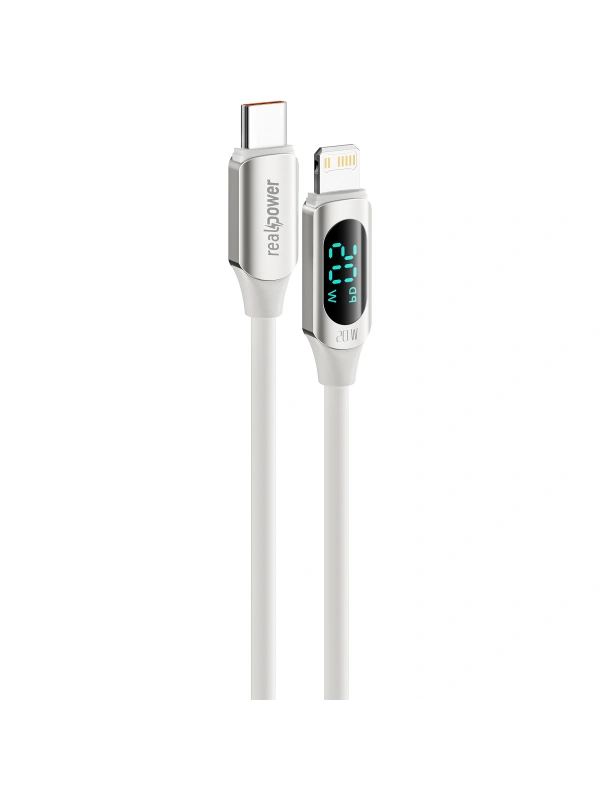 Realpower 20W USB-C to Lightning Dijital Göstergeli Örgülü Hızlı Şarj ve Data Kablosu 1 Metre Beyaz CA-20WCLWH