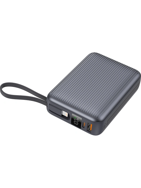Realpower 20000mAh 22.5W Hızlı Şarj Powerbank Gri Dahili Kablolu Taşınabilir Şarj Cihazı LED Göstergeli PB20KGR