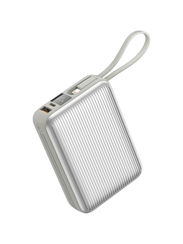 Realpower 20000mAh 22.5W Hızlı Şarj Powerbank Silver Dahili Kablolu Taşınabilir Şarj Cihazı LED Göstergeli PB20KSL