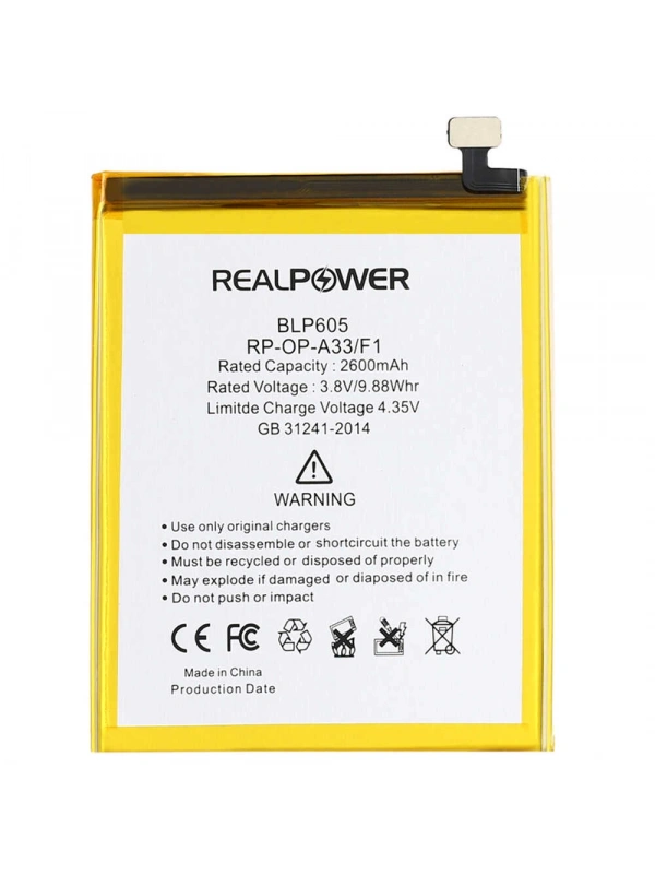 RealPower Oppo Uyumlu F1 Batarya 2600mAh Li-Polymer Uzun Ömürlü Pil