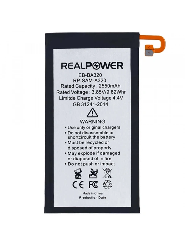 RealPower Samsung Uyumlu Galaxy A3 2017 A320 Batarya 2550mAh Li-Polymer Uzun Ömürlü Pil