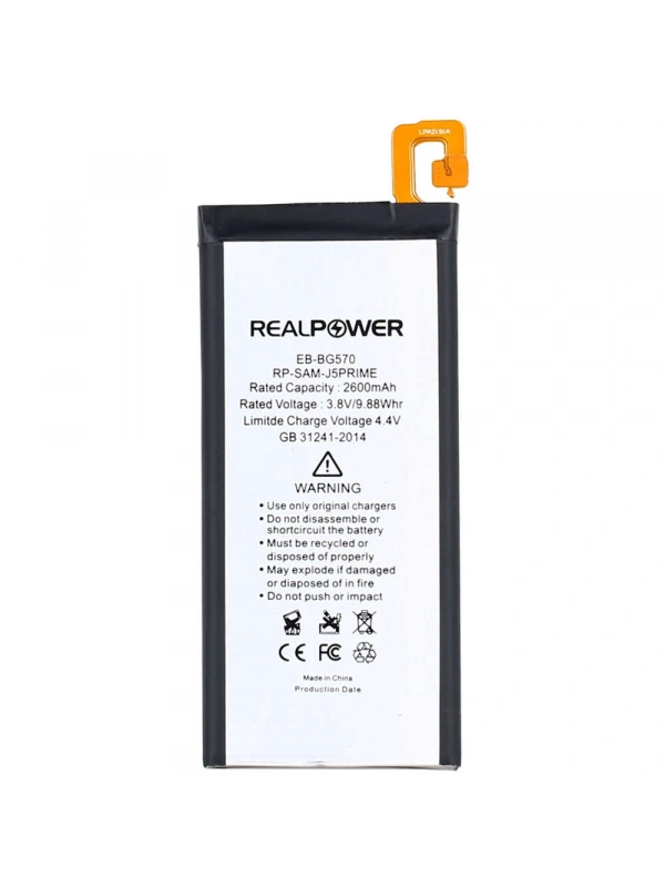 RealPower Samsung Uyumlu Galaxy J5 Prime G570 Batarya 2600mAh Li-Polymer Uzun Ömürlü Pil