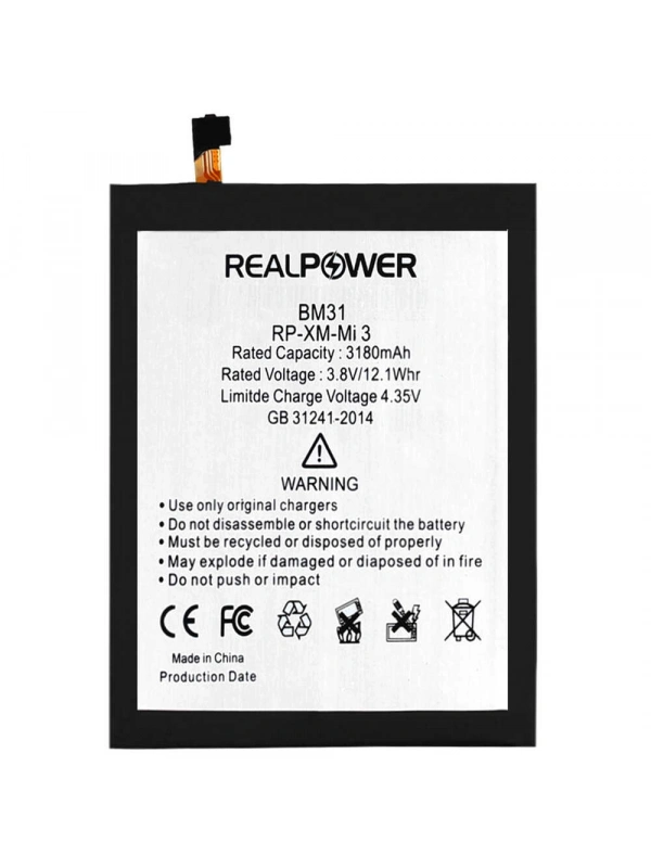 RealPower Xiaomi Uyumlu Mi 3 Batarya 3180mAh Li-Polymer Uzun Ömürlü Pil