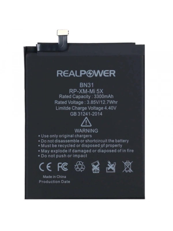 RealPower Xiaomi Uyumlu Mi 5x Batarya 3300mAh Li-Polymer Uzun Ömürlü Pil