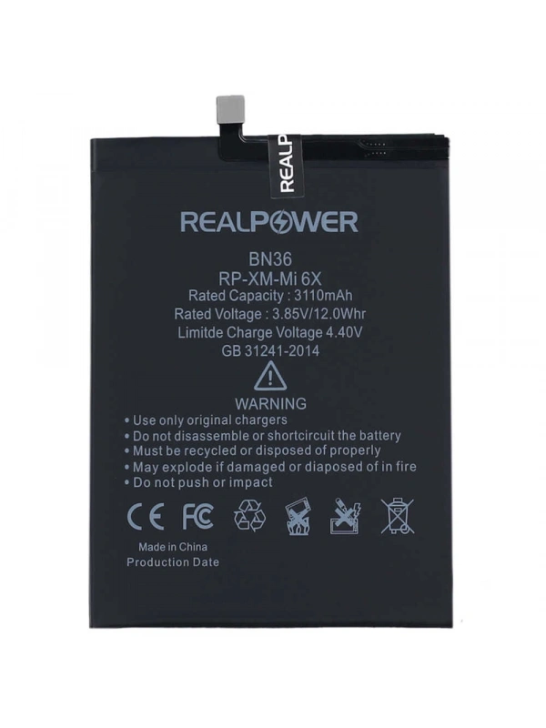 RealPower Xiaomi Uyumlu Mi 6x Batarya 3110mAh Li-Polymer Uzun Ömürlü Pil