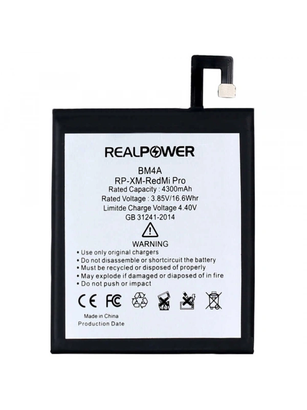 RealPower Xiaomi Uyumlu Redmi Pro Batarya 4300mAh Li-Polymer Uzun Ömürlü Pil