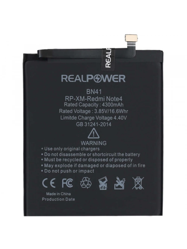 RealPower Xiaomi Uyumlu Redmi Note 4 Batarya 4300mAh Li-Polymer Uzun Ömürlü Pil
