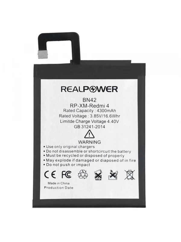 RealPower Xiaomi Uyumlu Redmi 4 Batarya 4300mAh Li-Polymer Uzun Ömürlü Pil