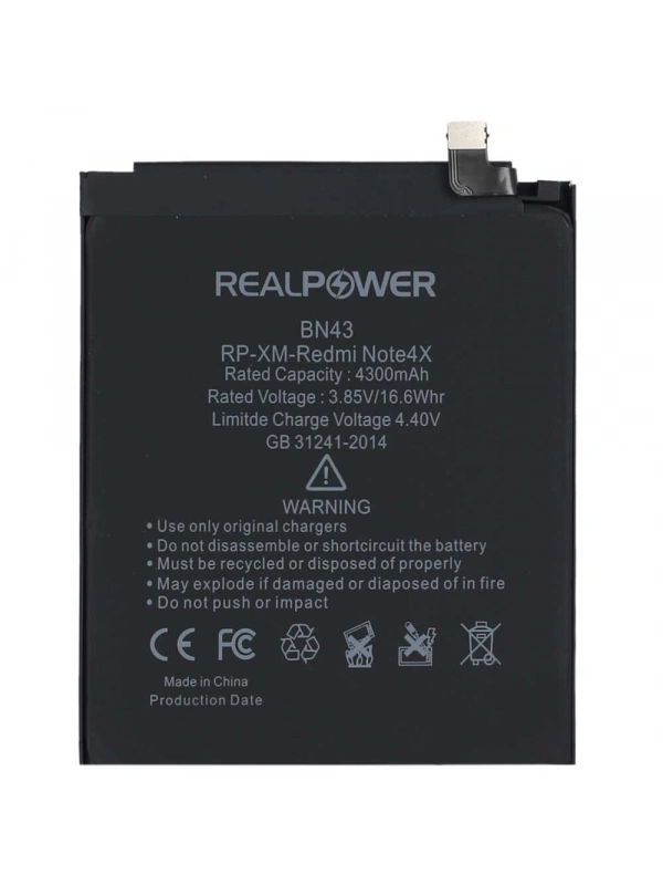 RealPower Xiaomi Uyumlu Redmi Note 4x Batarya 4300mAh Li-Polymer Uzun Ömürlü Pil