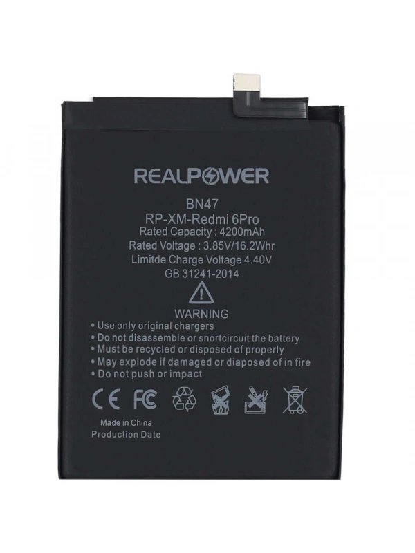 RealPower Xiaomi Uyumlu Redmi 6 Pro Batarya 4200mAh Li-Polymer Uzun Ömürlü Pil
